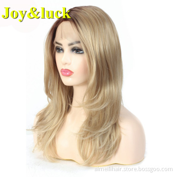 Wholesale Lacefront Wig For Women Mid-length Side Part Ladies Lace Front Synthetic Wig Brown Ombre Blond Natural Straight Hair